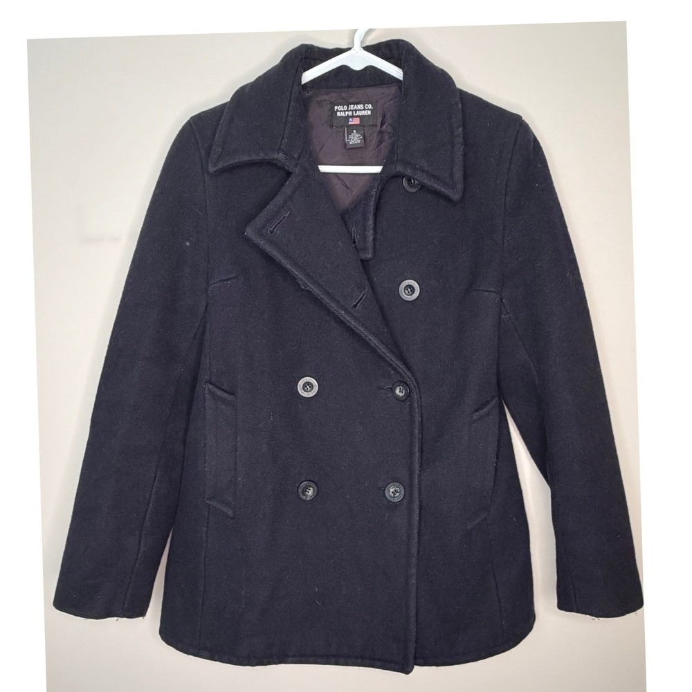 Polo Jeans Co Ralph Lauren Wool Peacoat Navy Double Breasted Jacket - Picture 2 of 6
